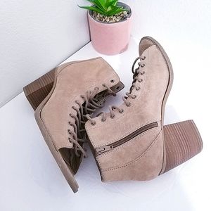 Mossimo Supply Co. Taupe Suede Lace-Up Block Heel Ankle Boots